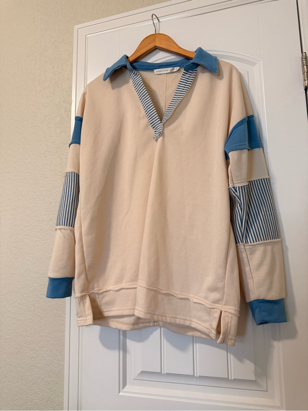 ALTR’D STATE Oversized Rugby Sweatshirt Coastal Preppy Blue Stripe Pullover XS